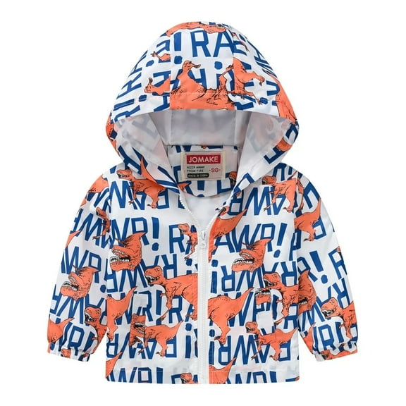 XBASW Toddler Baby Boys Hooded Raincoat Dinosaur Letter Printed Jackets Autumn Spring Zip up Light Outerwear 1-8Y Boys Causal Trench Coat for Kids