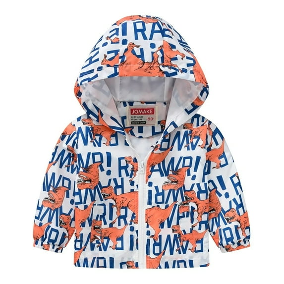 XBASW Toddler Baby Boys Hooded Raincoat Dinosaur Letter Printed Jackets Autumn Spring Zip up Light Outerwear 1-8Y Boys Causal Trench Coat for Kids