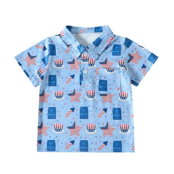 XBASW Toddler Baby Boys Lapel T-Shirt Short Sleeve Cotton Tees Summer Casual Printed Tops with Pocket for 1-5 Years