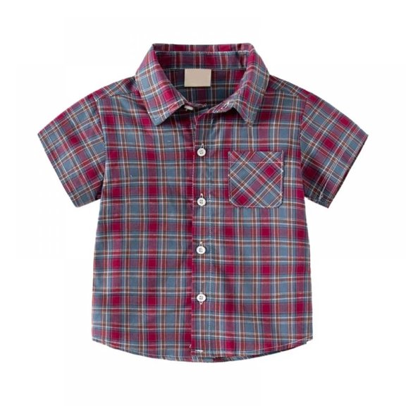 XBASW Toddler Baby Boys Plaid Shirt Button down Dress Shirt Shirt with Pocket Kids Summer Short Sleeve Blousestops for Boys 1-6Y