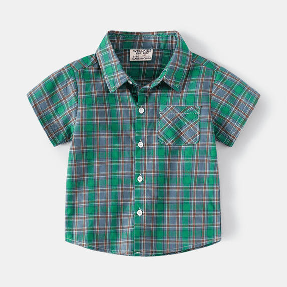 XBASW Toddler Baby Boys Plaid Shirt Button down Dress Shirt Shirt with Pocket Kids Summer Short Sleeve Blousestops for Boys 1-6Y