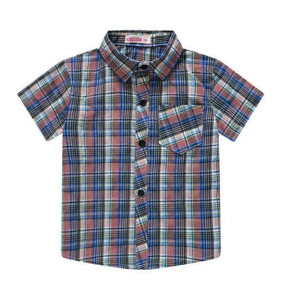 XBASW Toddler Baby Boys Short Sleeve Shirt Lapel Plaid Blouses Tops for Boys Summer Buttons up Shirt 1-5T