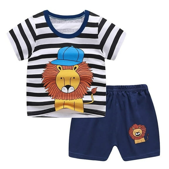 XBASW Toddler Baby Boys Summer Shorts Set Short Sleeve Cartoon T-Shirt Tops   Shorts Cotton 2PCS Outfits 6M-3T