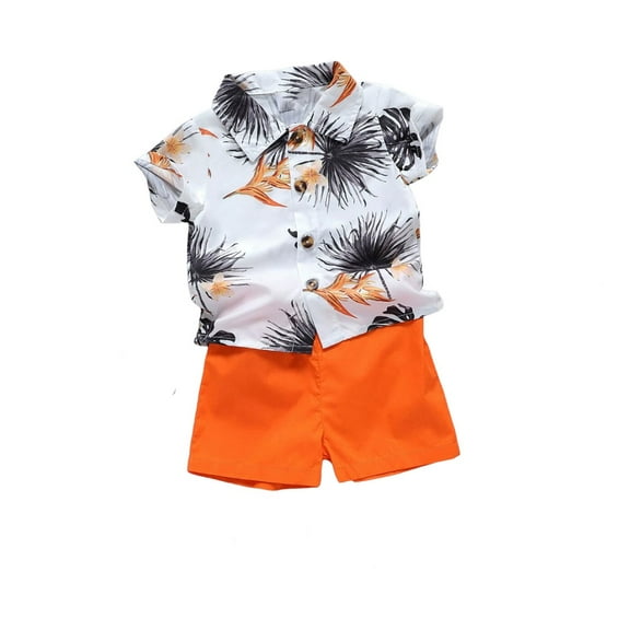 XBASW Toddler Baby Boys Summer Shorts Set Short Sleeve Prints Shirt Tops   Solid Color Shorts Two Piece Outfits 3-24 Months
