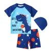 XBASW Toddler Baby Boys Swimsuits with Hat 3 PCS Set Kids Short Sleeve Rash Guard Tops   Trunks Cartoon Printing Swimwear 1-7T