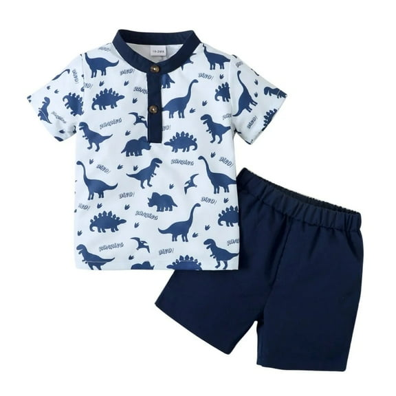 XBASW Toddler Baby Boys T-Shirt Shorts 2PCS Outfit Kids Short Sleeve Dinosaur Printed Tees Shirt with Shorts Boys Summer Set 18M-6Y