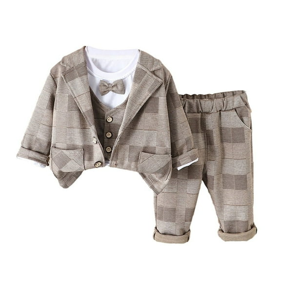 XBASW Toddler Baby Boys Tuxedo Suits Set Boys Plaid Printed Blazer Coat   T Shirt   Suit Pants Spring Autumn Outfit 6M-5T