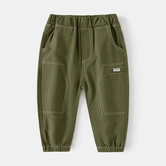 XBASW Toddler Baby Cargo Pants for Boys Solid Color Sweatpants Spring Fall Trousers for Kids Elastic Waist Jogger Pants for 1-6 Years