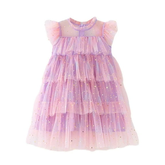 XBASW Toddler Baby Girl Stutu Tulle Princess Dresses Sequin Mesh Dress Kids Summer Fly Sleeve Rainbow Sundress 2-9T