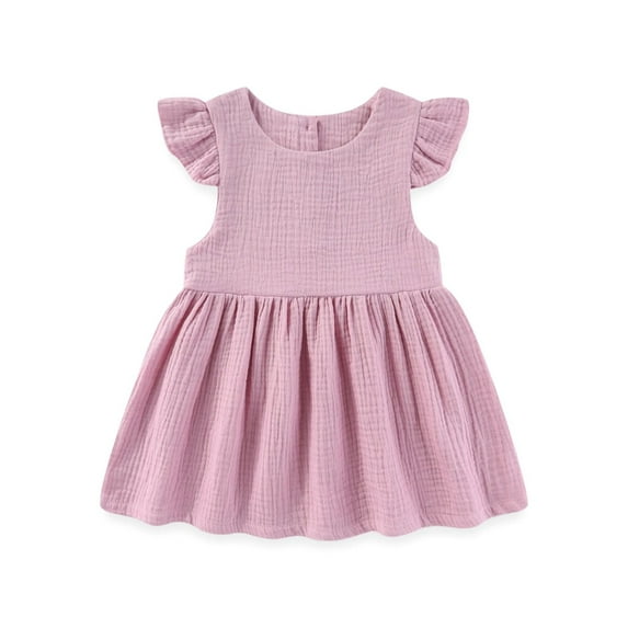 XBASW Toddler Baby Girls Cotton Dress Summer Ruffle Sleeve Dresses Kids Casual Sundress for Girls 1-7Y