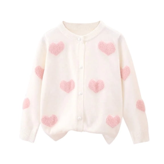 XBASW Toddler Baby Girls Heart Sweater Button Knitted Sweater Cardigan Kid Fall Cardigan Sweater for Kids 2-7T