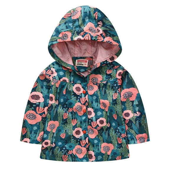 XBASW Toddler Baby Girls Lightweight Rain Jacket Kids Cartoon Waterproof Raincoat Zipper Hooded Outerwear for Spring Fall 18 M- 6 Years