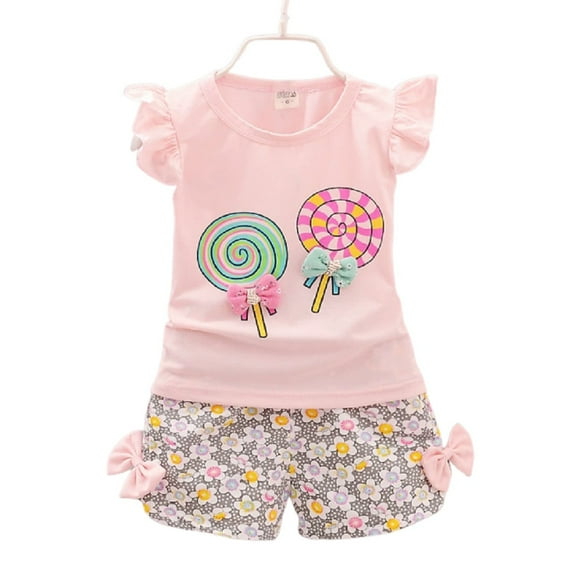 XBASW Toddler Baby Girls Shorts 2 Piece Outfits Summer Short Sleeve Fashion Floral T-Shirt Tops and Shorts Set with Bowknot 6M-3T