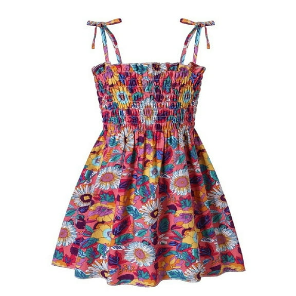 XBASW Toddler Baby Girls Sleeveless Dress Spaghetti Strap Sundress Kids Summer Printed Dresses for 1-6T Girls