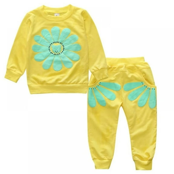 XBASW Toddler Baby Girls Sunflower Sweatsuit Set Long Sleeve Sweatshirt Top and Jogger Pants with Pockets 2PCS Spring Autumn Outfits for 1-4 Years