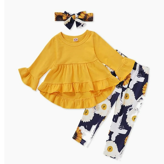 XBASW Toddler Baby Girls T-Shirt 3PCS Outfits Long Sleeve Flowy Tees Tops   Floral Pants with Headband Spring Autumn Set