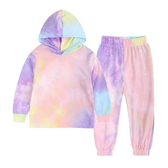 XBASW Toddler Baby Girls Tie Dye Tracksuit Outfit Spring Fall Hoodie Pullover Sweatsuit   Jogger Pants Cotton Two Piece Set Size 1-4T