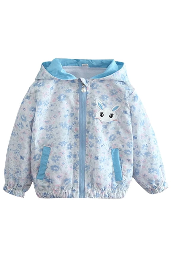 Toddler Baby Hooded Raincoat for Girls Cute Cartoon Rabbit Jacket Kids Spring Fall Light Girls Windbreaker Jacket Outerwear 9M-7T