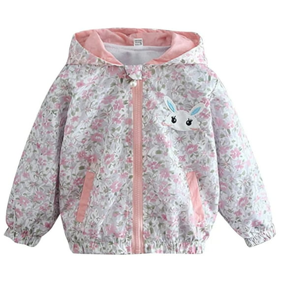 XBASW Toddler Baby Hooded Raincoat for Girls Cute Cartoon Rabbit Jacket Kids Spring Fall Light Girls Windbreaker Jacket Outerwear 9M-7T