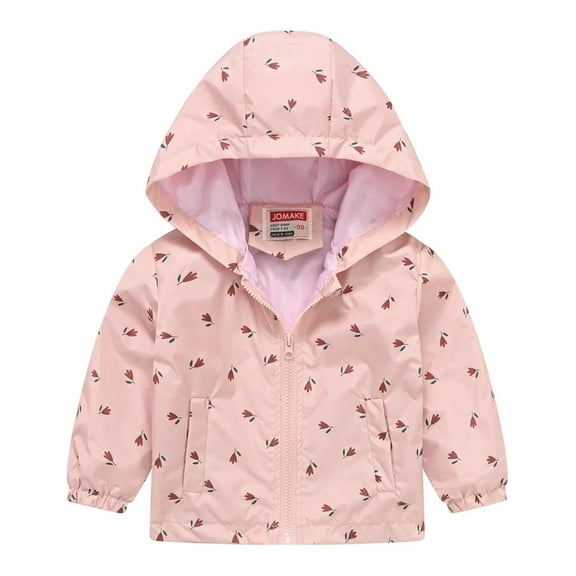 XBASW Toddler Baby Kids Girls Hooded Raincoat Causal Printed Zip up Jackets 1-8Y Girls Spring Autumn Jackets Coat Outerwear