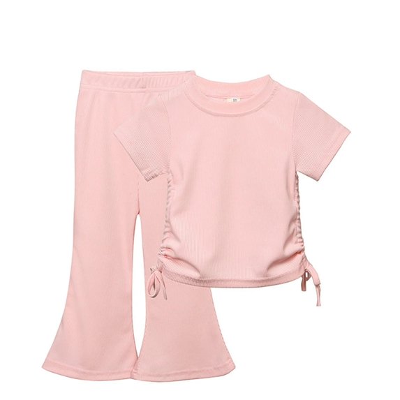 XBASW Toddler Baby Kids Girls Solid Short Sleeve T-Shirts Tee & Flare Pants Sets Summer Bell Bottoms 2PCS Outfits 12M-10 Years