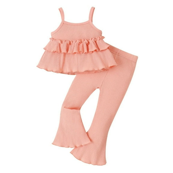 XBASW Toddler Baby Kids Girls Summer Flare Pants Outfits Sleeveless Ruffles Cami Tops Bell Bottom 2piece Set Size 12M-6T