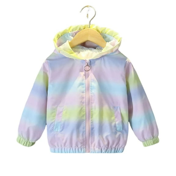 XBASW Toddler Baby Kids Girls Windbreaker Jacket Spring Fall Raincoat Zipper Hooded Sweatshirt Gradient Color Outwear for 1-7Y