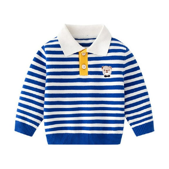 XBASW Toddler Baby Knit Sweater for Boys Lapel Pullover Tops Kids Striped Cotton Sweatshirt Spring Fall Winter 9M-8 Years