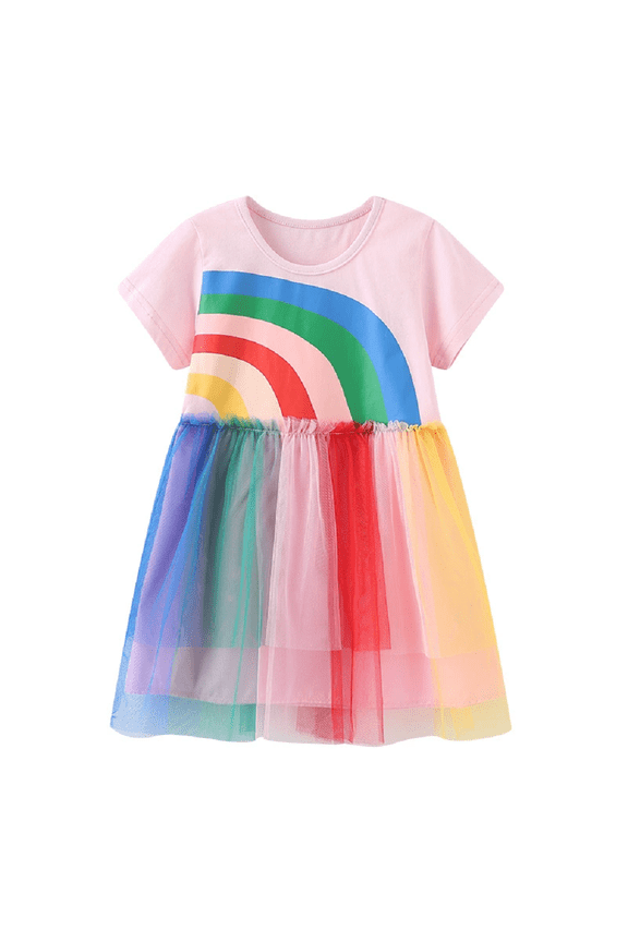 Toddler Baby Tulle Dress for Girls Rainbow Printed Princess Dresses Kids Girls Summer Causal Tutu Skirts Size 2-7Y