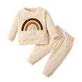 thumbnail image 1 of XBASW Toddler Baby Waffle Sweatshirt Sweatpants 2-Piece Set for Boys Girls Spring Fall Long-Sleeve Rainbow Printed Sweatsuit Outfit 0-24 Months, 1 of 8
