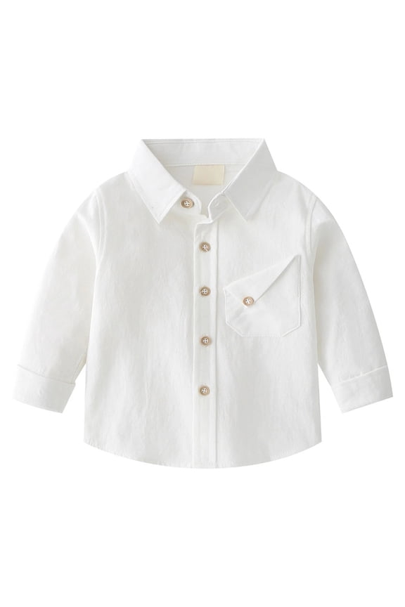 Toddler Boys Button up Shirt Lapel Solid Color Dress Shirt Long Sleeved Cotton Cardigan Small Jacket Spring Fall Blouses Tops 1-5T