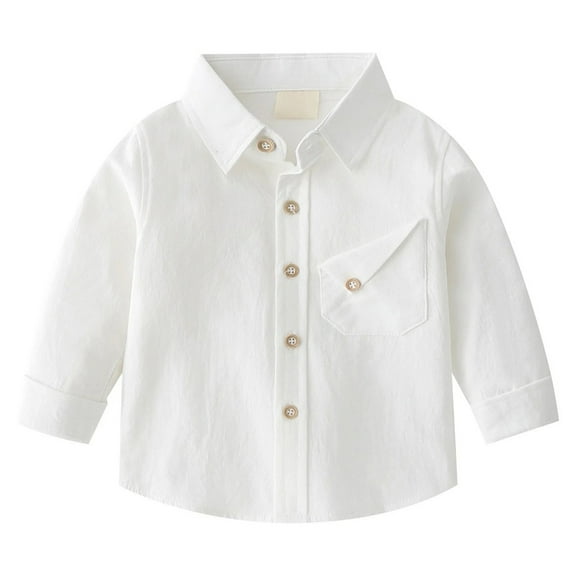 XBASW Toddler Boys Button up Shirt Lapel Solid Color Dress Shirt Long Sleeved Cotton Cardigan Small Jacket Spring Fall Blouses Tops 1-5T