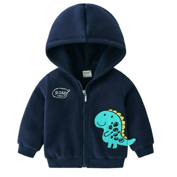 XBASW Toddler Boys Hoodie Jacket Fleece Warm Plush Inner Dinosaur Zip Hooded Coats Cardigan Jacket for 1-8Y