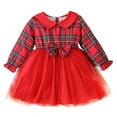 thumbnail image 1 of XBASW Toddler Girls Christmas Dress with Bowknot Fall Winter Plaid Tulle Princess Dresses for Kids 1-8T, 1 of 7