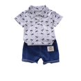 thumbnail image 1 of XBASW Toddler Infant Boys Summer Short Sleeve Floral Shirt Tops + Denim Shorts Outfit Set Clothes 3M-4T, 1 of 7