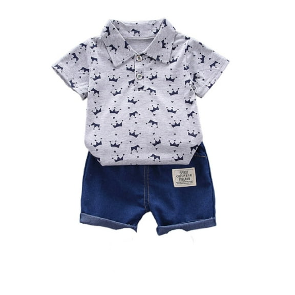 XBASW Toddler Infant Boys Summer Short Sleeve Floral Shirt Tops   Denim Shorts Outfit Set Clothes 3M-4T