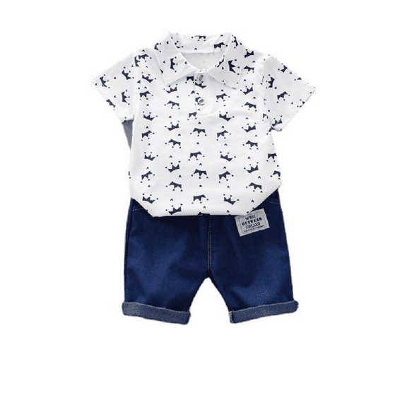 XBASW Toddler Infant Boys Summer Short Sleeve Floral Shirt Tops   Denim Shorts Outfit Set Clothes 3M-4T