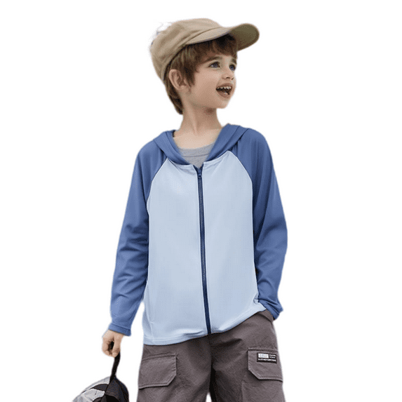 XBASW Toddler Kids Active Sun Protection Jacket Zipper Hooded Sun Shirt Youth Summer Ice Silk Rash Guard for Boys Girls 4-15Y