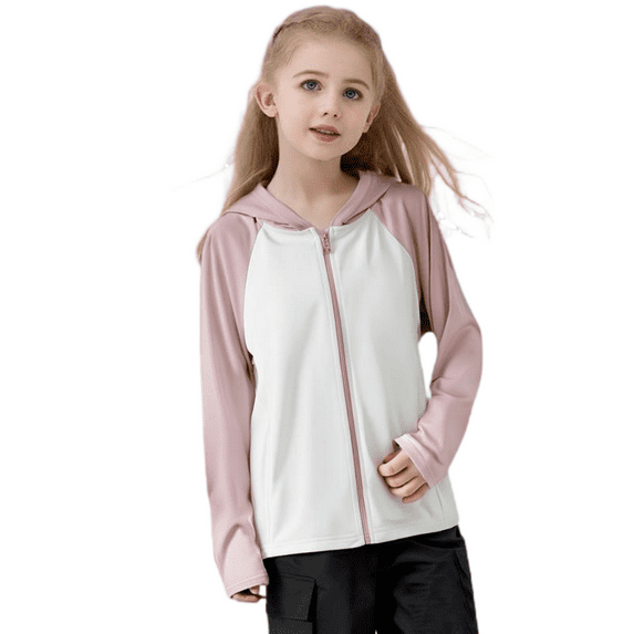 XBASW Toddler Kids Active Sun Protection Jacket Zipper Hooded Sun Shirt Youth Summer Ice Silk Rash Guard for Boys Girls 4-15Y