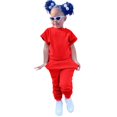 thumbnail image 1 of XBASW Toddler Kids Baby Girls Sweatsuits 2 Piece Outfits Short Sleeve T Shirt Tops + Jogger Pants Summer Solid Color Tracksuit Set for 1- 9 Years, 1 of 9