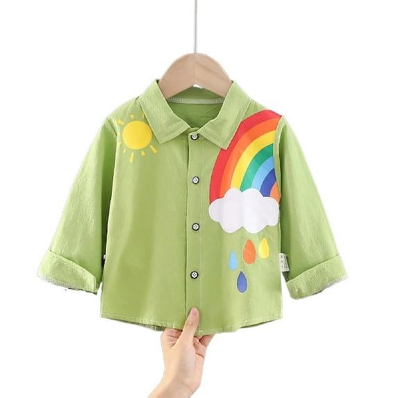 XBASW Toddler Kids Baby Shirt for Boys Long-Sleeved Blouses Sun Rainbow Printed Spring Fall Boys Casual Shirt for 3-8 Years Old