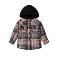thumbnail image 1 of XBASW Toddler Kids Boys Girls Plaid Shirt Hooded Cardigan Jacket Baby Button Spring Fall Long Sleeve Blouses Tops 1-6 Years, 1 of 9