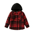 thumbnail image 1 of XBASW Toddler Kids Boys Girls Plaid Shirt Hooded Cardigan Jacket Baby Button Spring Fall Long Sleeve Blouses Tops 1-6 Years, 1 of 9