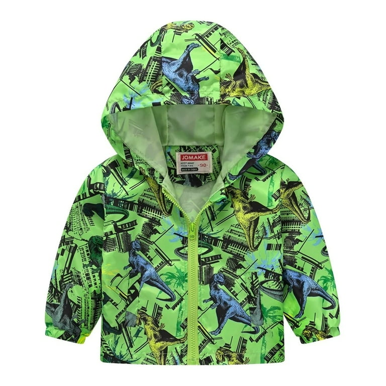 XBASW Toddler Kids Boys Hooded Raincoat Dinosaur Printed