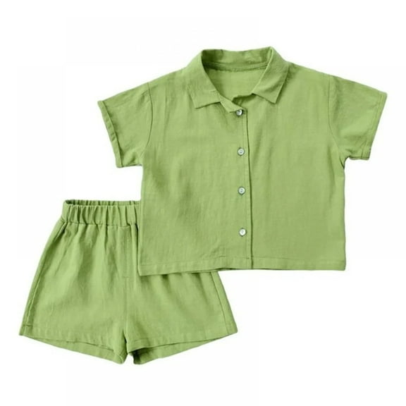 XBASW Toddler Kids Boys Short Sleeve Set Summer Solid Color Button down Shirt and Shorts Cotton 2PCS Outfit,Size 3-8T