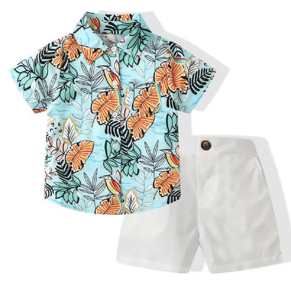 XBASW Toddler Kids Boys Summer Shorts Outfits Lapel Collar Short Sleeve Hawaiian Shirt Elastic Waist Shorts Beach 2 Piece Sets 1-7T