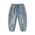 thumbnail image 1 of XBASW Toddler Kids Denim Cargo Pants for Boys Spring Fall Large Pocket Jeans Trousers Boys Cotton Sweatpants for 1-6 Years, 1 of 8