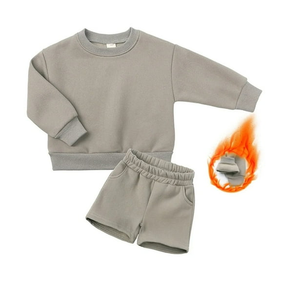 XBASW Toddler Kids Fall Winter Sweatsuit 2PCS Outfits Soild Color Fleece Long Sleeve Sweatshirt Top and Jogging Sports Shorts Unisex Tracksuit Set 1-13T