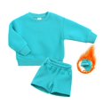 thumbnail image 1 of XBASW Toddler Kids Fall Winter Sweatsuit 2PCS Outfits Soild Color Fleece Long Sleeve Sweatshirt Top and Jogging Sports Shorts Unisex Tracksuit Set 1-13T, 1 of 9