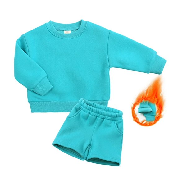 XBASW Toddler Kids Fall Winter Sweatsuit 2PCS Outfits Soild Color Fleece Long Sleeve Sweatshirt Top and Jogging Sports Shorts Unisex Tracksuit Set 1-13T